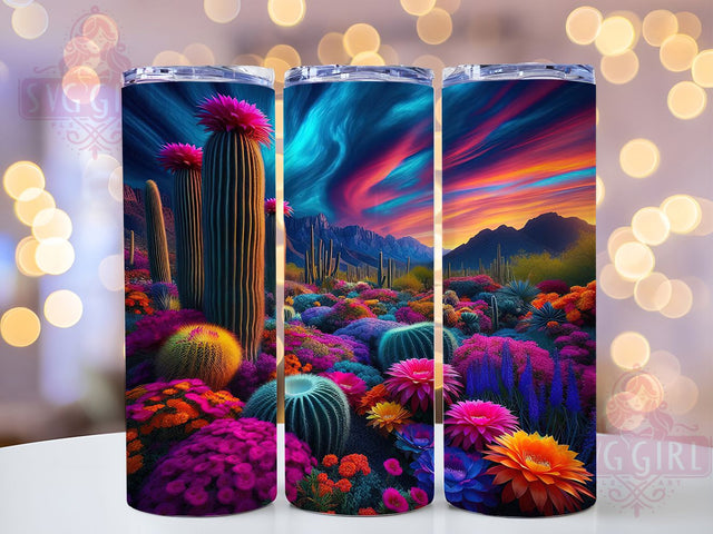 Neon Western Cactus Tumbler, Western Seamless Tumbler, Bright 20oz Wrap, Sublimation Design, Stylish Gift Idea, Artistic Cactus Wrap, Modern Western Tumbler Sublimation SvggirlplusArt 