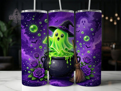 Neon Witch Ghost 20oz Tumbler, Neon witch design, Ghost halloween print, 20oz skinny tumbler, Halloween tumbler wrap, Neon ghost wrap, Sublimation halloween design Sublimation SvggirlplusArt 