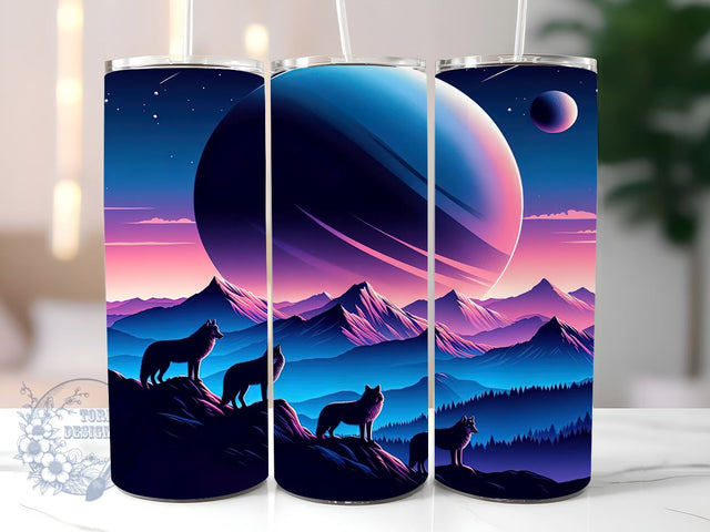 Neon Wolf 20oz Skinny Tumbler, Wolf Tumbler Png, Straight & Tapered Tumbler Wrap, Instant Digital Download Sublimation ToriDesigns 