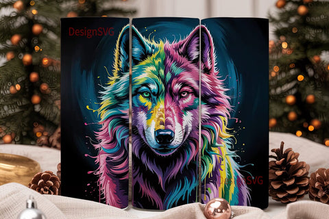 Neon Wolf 20oz Tumbler Wrap Sublimation DesignSVG 