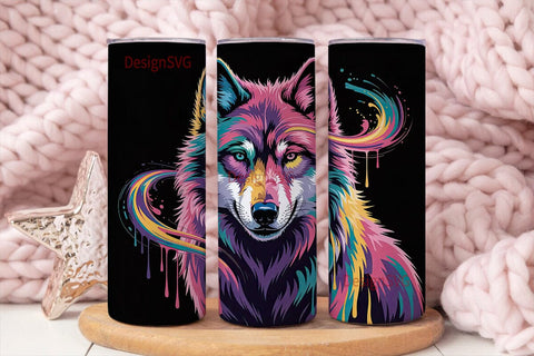 Neon Wolf 20oz Tumbler Wrap Sublimation DesignSVG 