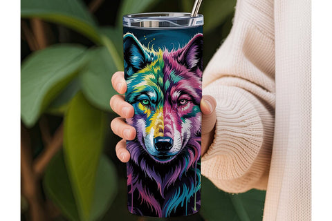 Neon Wolf 20oz Tumbler Wrap Sublimation DesignSVG 