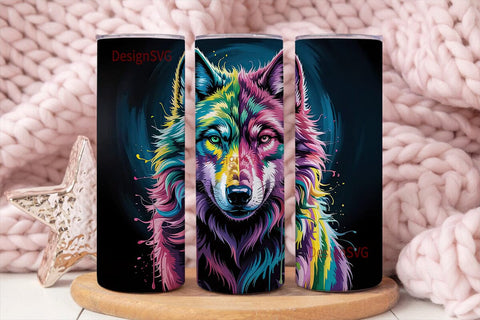 Neon Wolf 20oz Tumbler Wrap Sublimation DesignSVG 
