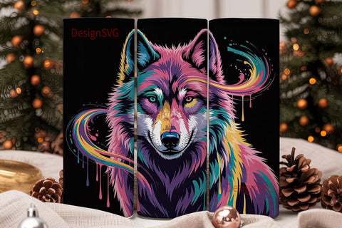 Neon Wolf 20oz Tumbler Wrap Sublimation DesignSVG 
