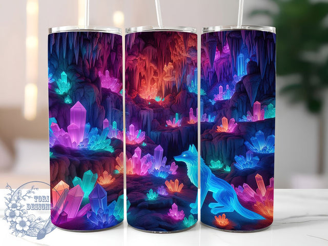 Neon Wolf Crystal Cave Tumbler Wrap, Crystal Cave Tumbler, 20oz Tumbler Wrap, Sublimation Wolf, Fantasy Animal Tumbler, Glowing Wolf Design, Digital Tumbler Art Sublimation ToriDesigns 