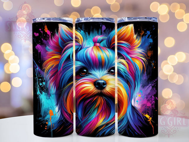 Neon Yorkie Glow Tumbler Wrap, Neon Dog Design, Yorkshire Terrier Gift, 20oz Glow Tumbler, Custom Dog Lover Wrap, Vibrant Pet Sublimation, Bright Pup Tumbler Template Sublimation SvggirlplusArt 