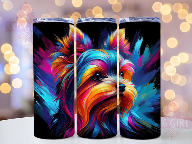 Neon Yorkie Glow Tumbler Wrap, Neon Dog Design, Yorkshire Terrier Gift, 20oz Glow Tumbler, Custom Dog Lover Wrap, Vibrant Pet Sublimation, Bright Pup Tumbler Template Sublimation SvggirlplusArt 