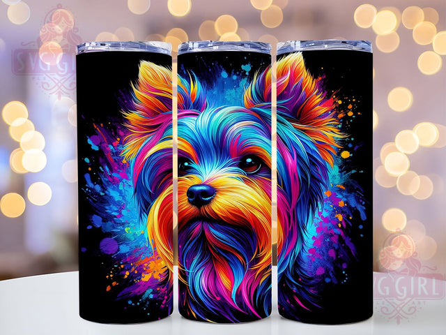 Neon Yorkie Glow Tumbler Wrap, Neon Dog Design, Yorkshire Terrier Gift, 20oz Glow Tumbler, Custom Dog Lover Wrap, Vibrant Pet Sublimation, Bright Pup Tumbler Template Sublimation SvggirlplusArt 