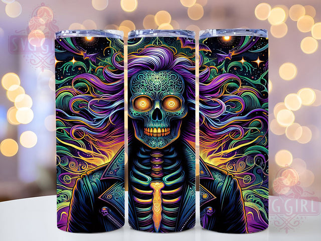 Neon Zombie Skull Bat Halloween Tumbler, Halloween Skull Wrap, Spooky Bat Sublimation, Horror Zombie Drinkware, Glow in the Dark Tumbler, Creepy Skull and Bat Cup, Gothic Neon Design Sublimation SvggirlplusArt 