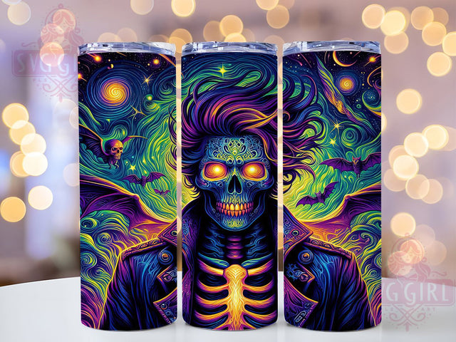 Neon Zombie Skull Bat Halloween Tumbler, Halloween Skull Wrap, Spooky Bat Sublimation, Horror Zombie Drinkware, Glow in the Dark Tumbler, Creepy Skull and Bat Cup, Gothic Neon Design Sublimation SvggirlplusArt 