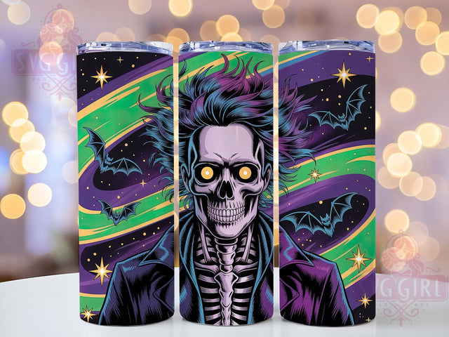 Neon Zombie Skull Bat Halloween Tumbler, Halloween Skull Wrap, Spooky Bat Sublimation, Horror Zombie Drinkware, Glow in the Dark Tumbler, Creepy Skull and Bat Cup, Gothic Neon Design Sublimation SvggirlplusArt 