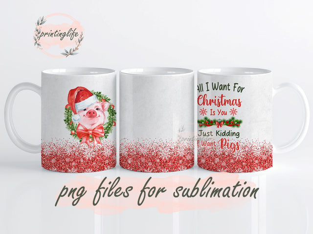 Neonoza Christmas Pig, Pig Lovers Gifts, Pig Mug Wrap Design, Instant Digital Design Download Mug Wrap Design, Mug Design PNG Sublimation PrintingLife 