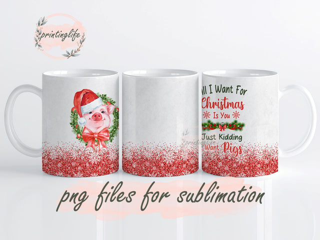 Neonoza Christmas Pig, Pig Lovers Gifts, Pig Mug Wrap Sublimation PrintingLife 