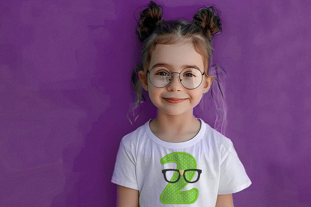 Nerdy Glasses with Number 2 Applique Embroidery Embroidery/Applique DESIGNS Designed by Geeks 
