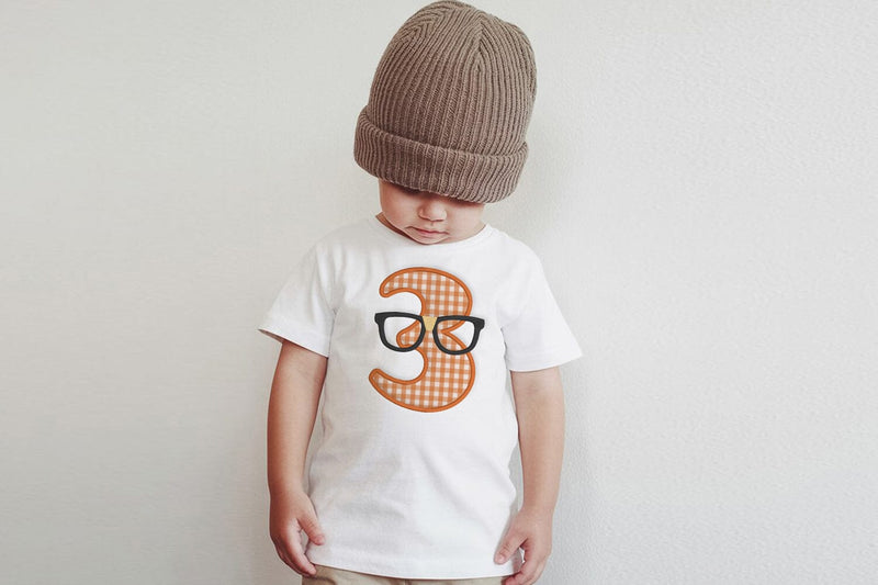 Nerdy Glasses with Number 3 Applique Embroidery Embroidery/Applique DESIGNS Designed by Geeks 