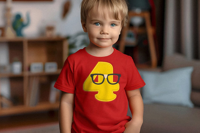 Nerdy Glasses with Number 4 Applique Embroidery Embroidery/Applique DESIGNS Designed by Geeks 