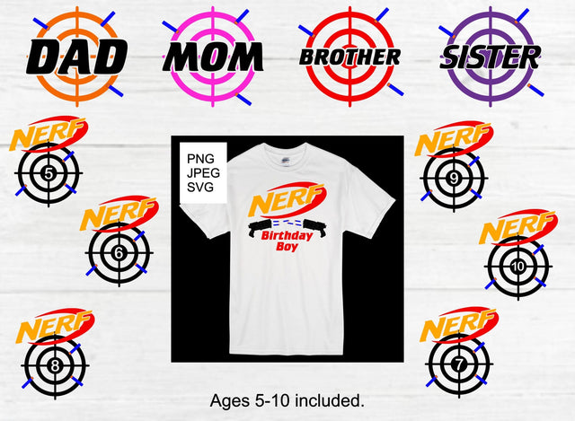 NERF Birthday Shirt Family Designs SVG SVG LCA Digital 