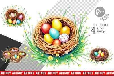 Nests with Eggs Clipart Sublimation artnoy 