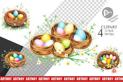 Nests with Eggs Clipart Sublimation artnoy 