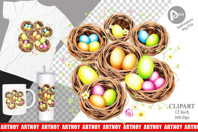 Nests with Eggs Clipart Sublimation artnoy 