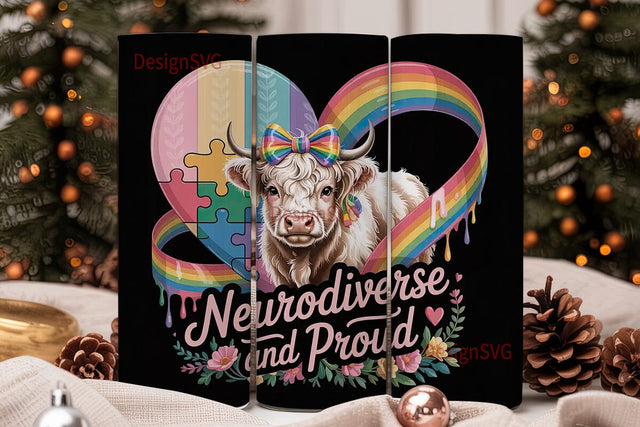 Neurodiversity Cow Tumbler Wrap Sublimation DesignSVG 