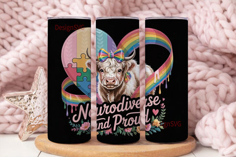 Neurodiversity Cow Tumbler Wrap Sublimation DesignSVG 