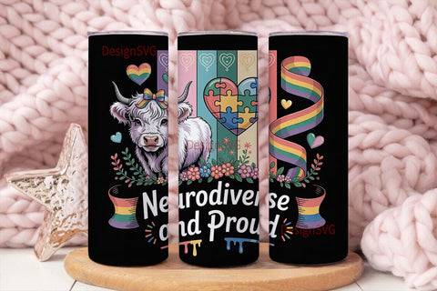 Neurodiversity Cow Tumbler Wrap Sublimation DesignSVG 