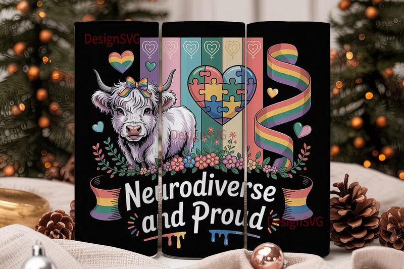 Neurodiversity Cow Tumbler Wrap Sublimation DesignSVG 