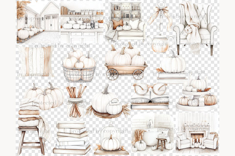 Neutral Autumn Clipart | Cozy Fall Pumpkins PNG SVG GlamArtZhanna 