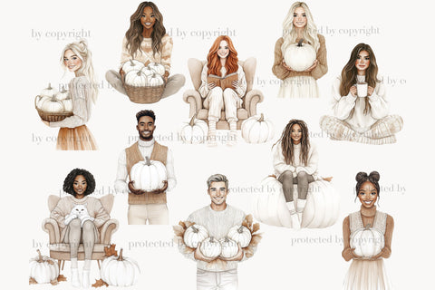 Neutral Autumn Clipart | Cozy Fall Pumpkins PNG SVG GlamArtZhanna 