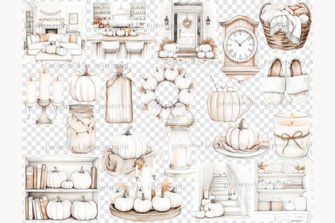 Neutral Autumn Clipart | Cozy Fall Pumpkins PNG SVG GlamArtZhanna 