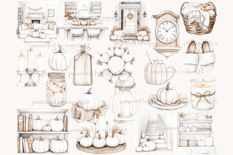 Neutral Autumn Clipart | Cozy Fall Pumpkins PNG SVG GlamArtZhanna 