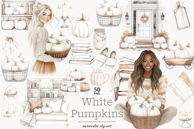 Neutral Autumn Clipart | Cozy Fall Pumpkins PNG SVG GlamArtZhanna 