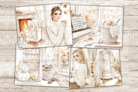 Neutral Autumn Junk Journal Pages | Pumpkins Scrapbook Kit SVG GlamArtZhanna 