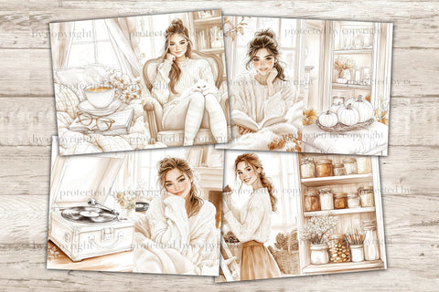 Neutral Autumn Junk Journal Pages | Pumpkins Scrapbook Kit SVG GlamArtZhanna 