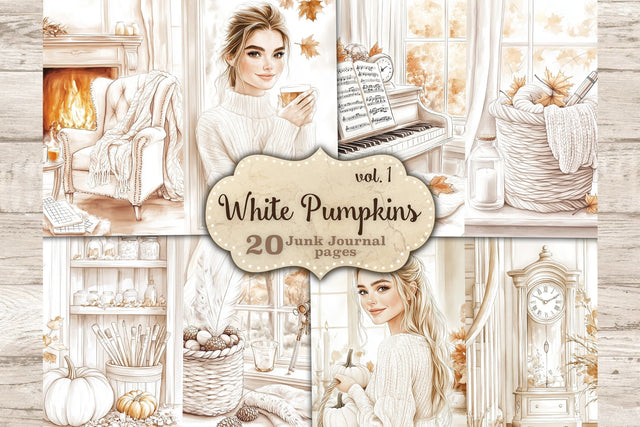 Neutral Autumn Junk Journal Pages | Pumpkins Scrapbook Kit SVG GlamArtZhanna 