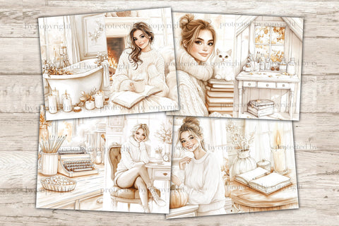 Neutral Autumn Junk Journal Pages | Pumpkins Scrapbook Kit SVG GlamArtZhanna 