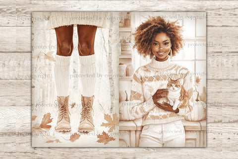 Neutral Autumn Junk Journal Paper | Black Girl Printable SVG GlamArtZhanna 