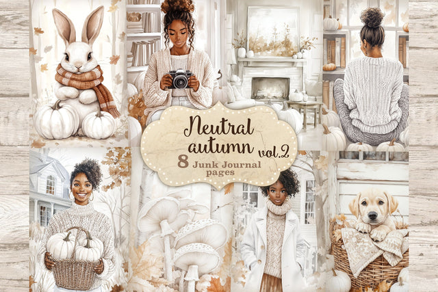 Neutral Autumn Junk Journal Paper | Black Girl Printable SVG GlamArtZhanna 