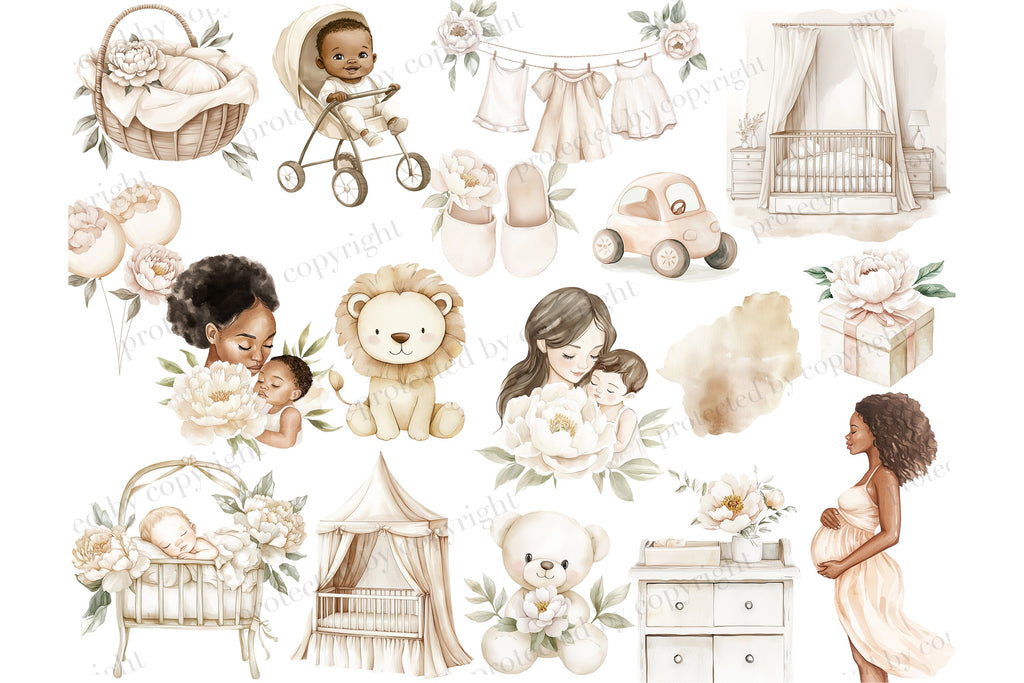 Neutral Baby Clipart | Baby Shower Graphics For Invitation - So Fontsy