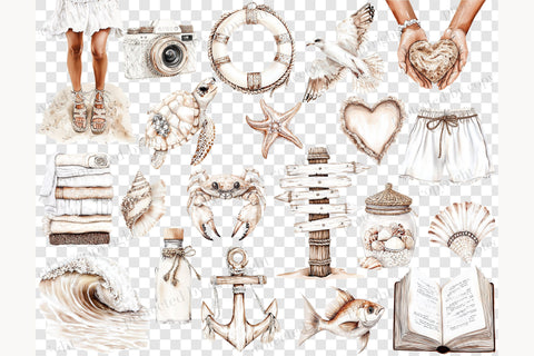 Neutral Beach Clip Art | Beige Summer Clipart SVG GlamArtZhanna 