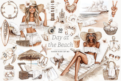 Neutral Beach Clip Art | Beige Summer Clipart SVG GlamArtZhanna 