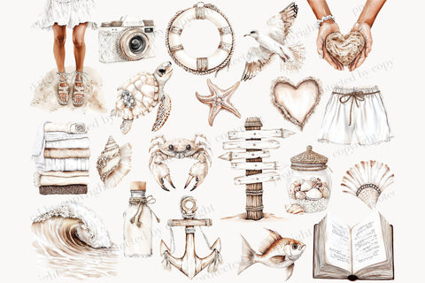 Neutral Beach Clip Art | Beige Summer Clipart SVG GlamArtZhanna 