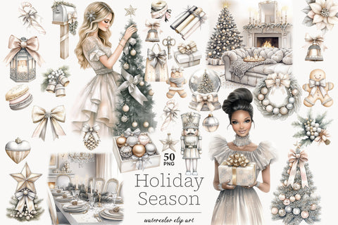 Neutral Christmas Clipart | Gold & Blush Holiday PNGs SVG GlamArtZhanna 