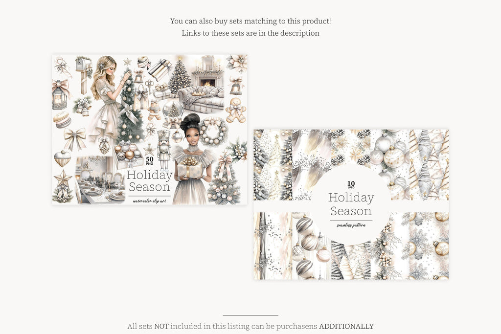 Neutral Christmas Seamless Paper | Gold Gray Winter Patterns - So Fontsy
