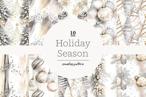 Neutral Christmas Seamless Paper | Gold Gray Winter Patterns Digital Pattern GlamArtZhanna 