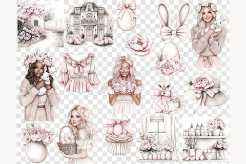Neutral Easter Clipart | Spring Flowers PNG Graphics Bundle SVG GlamArtZhanna 