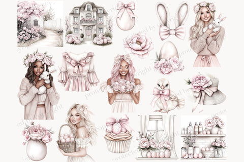 Neutral Easter Clipart | Spring Flowers PNG Graphics Bundle SVG GlamArtZhanna 