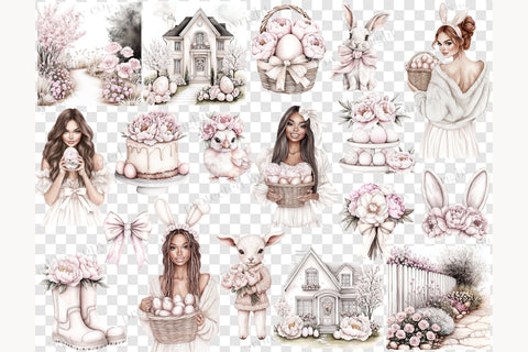 Neutral Easter Clipart | Spring Flowers PNG Graphics Bundle SVG GlamArtZhanna 