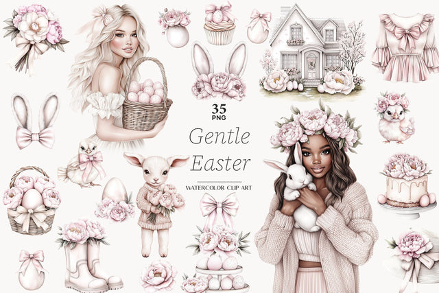 Neutral Easter Clipart | Spring Flowers PNG Graphics Bundle SVG GlamArtZhanna 
